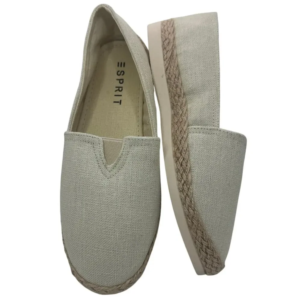 ESPIRIT Slip-On Espadrille Flats 8 Casual Summer Shoes Braided Jute Neutral NWOT